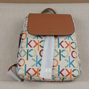 Calvin Klein Women Colorful Logo Backpack Solid Brown Strap
